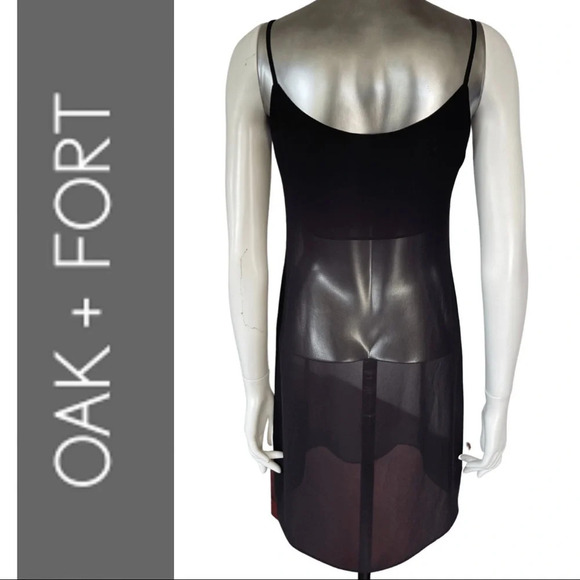 Oak + Fort  Sheer Slip Dress Black Spaghetti Strap Black Slip Small - Picture 3 of 6